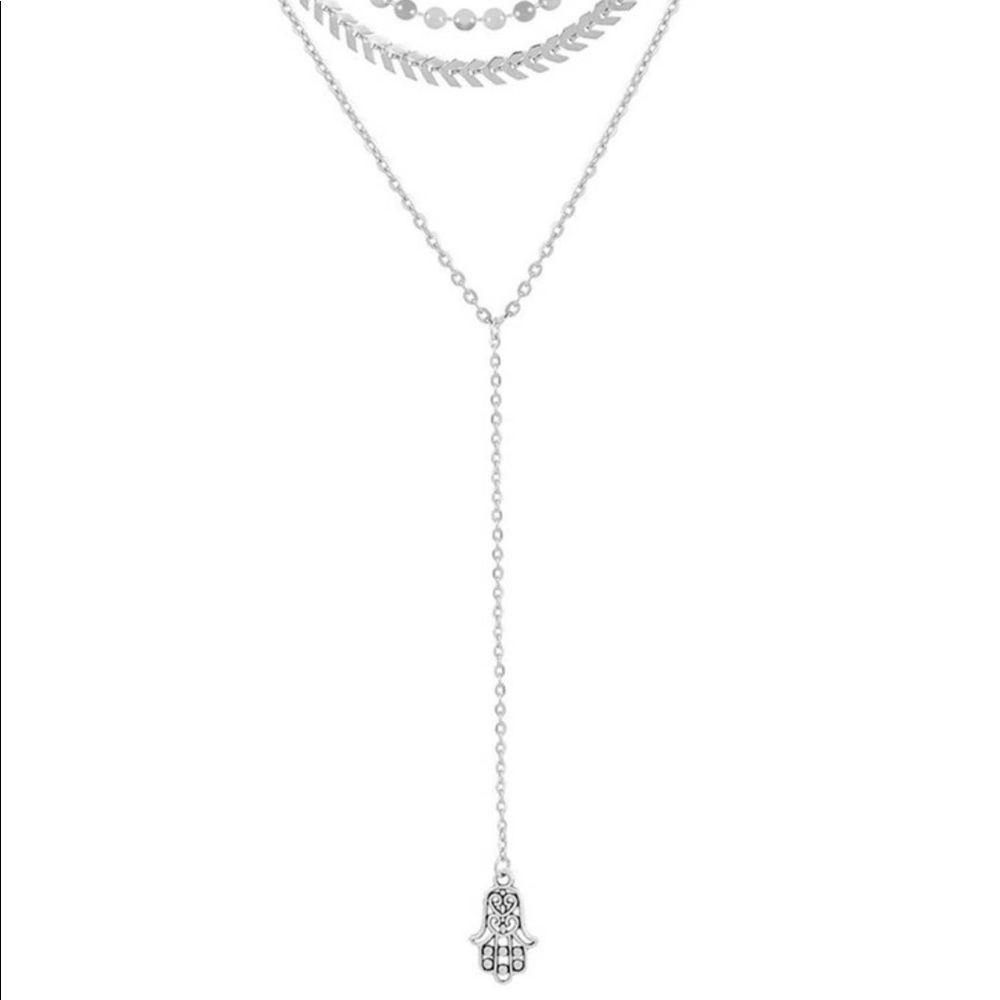 • Victoria • Disc + Arrow Hamsa Layered Necklace - Picture 3 of 4